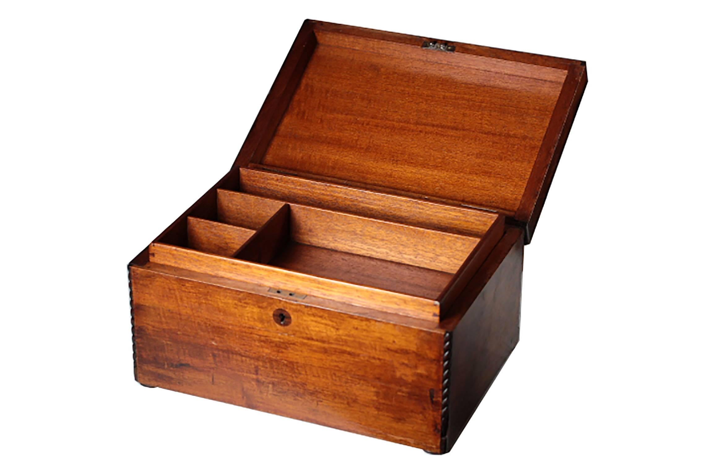 English Late 19th Inlaid Mahogany and Maple Wood Box