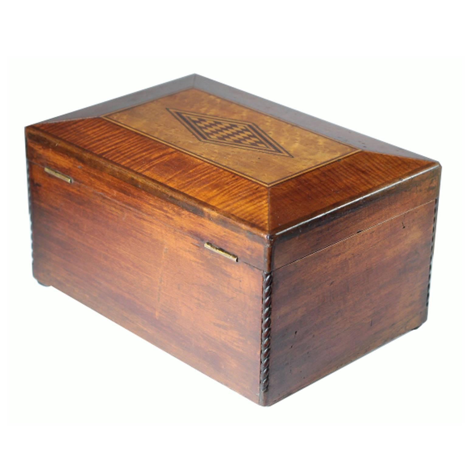 Late 19th Inlaid Mahogany and Maple Wood Box 2