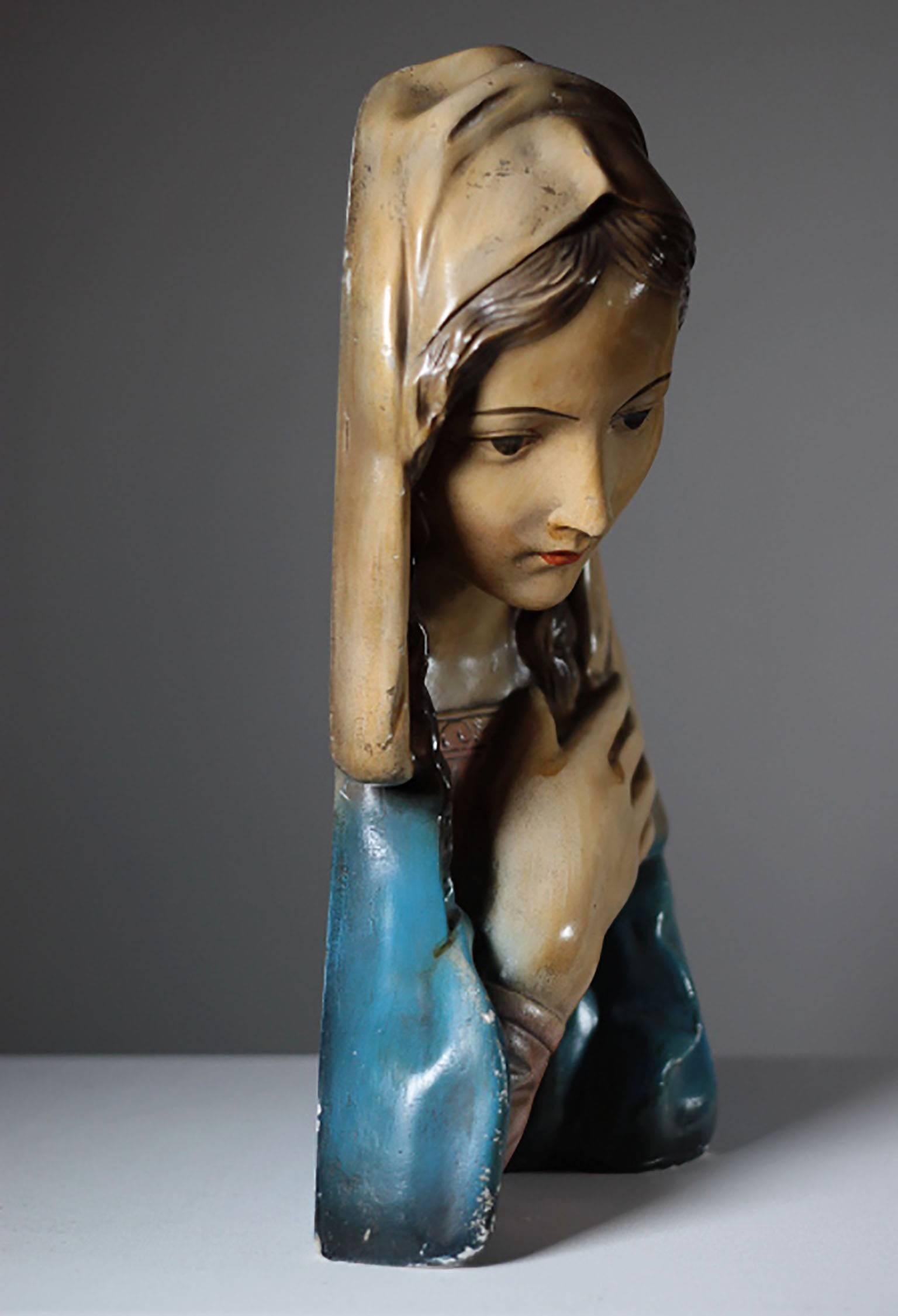 Plaster Midcentury Virgin Mary Bust