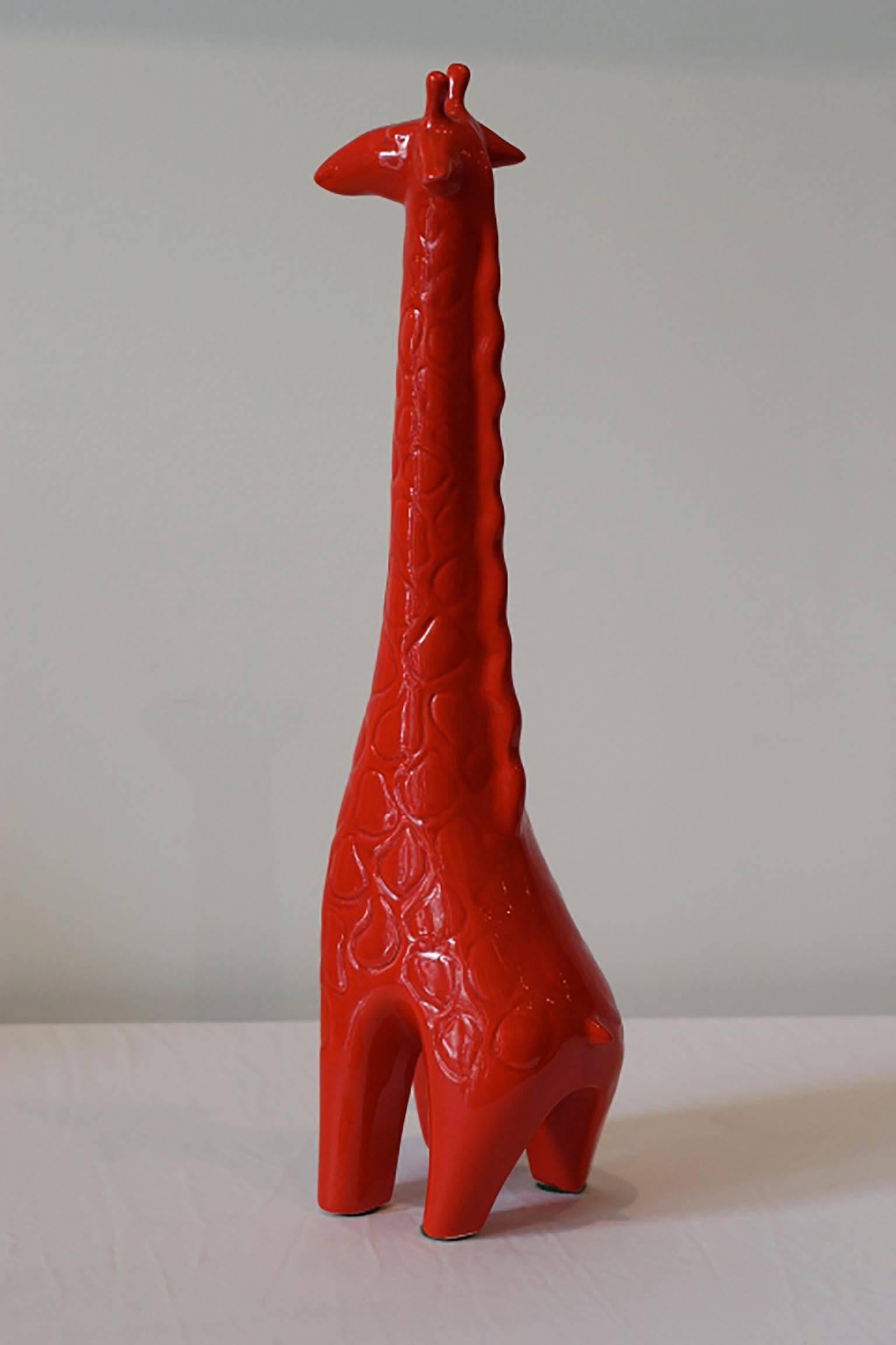 Mid-Century Modern Mid-Century Red Glazed Ceramic Giraffe