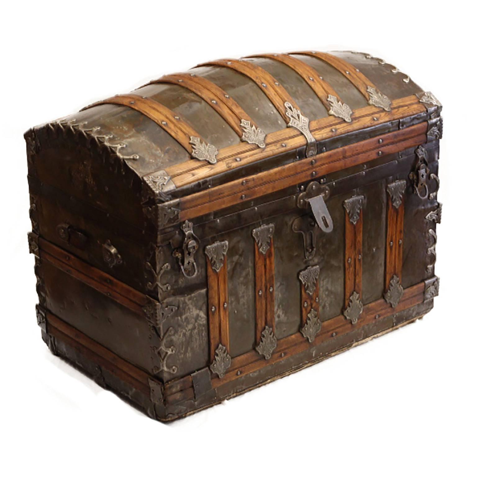 Late 19th Century Tin Embossed Steamer Trunk 2