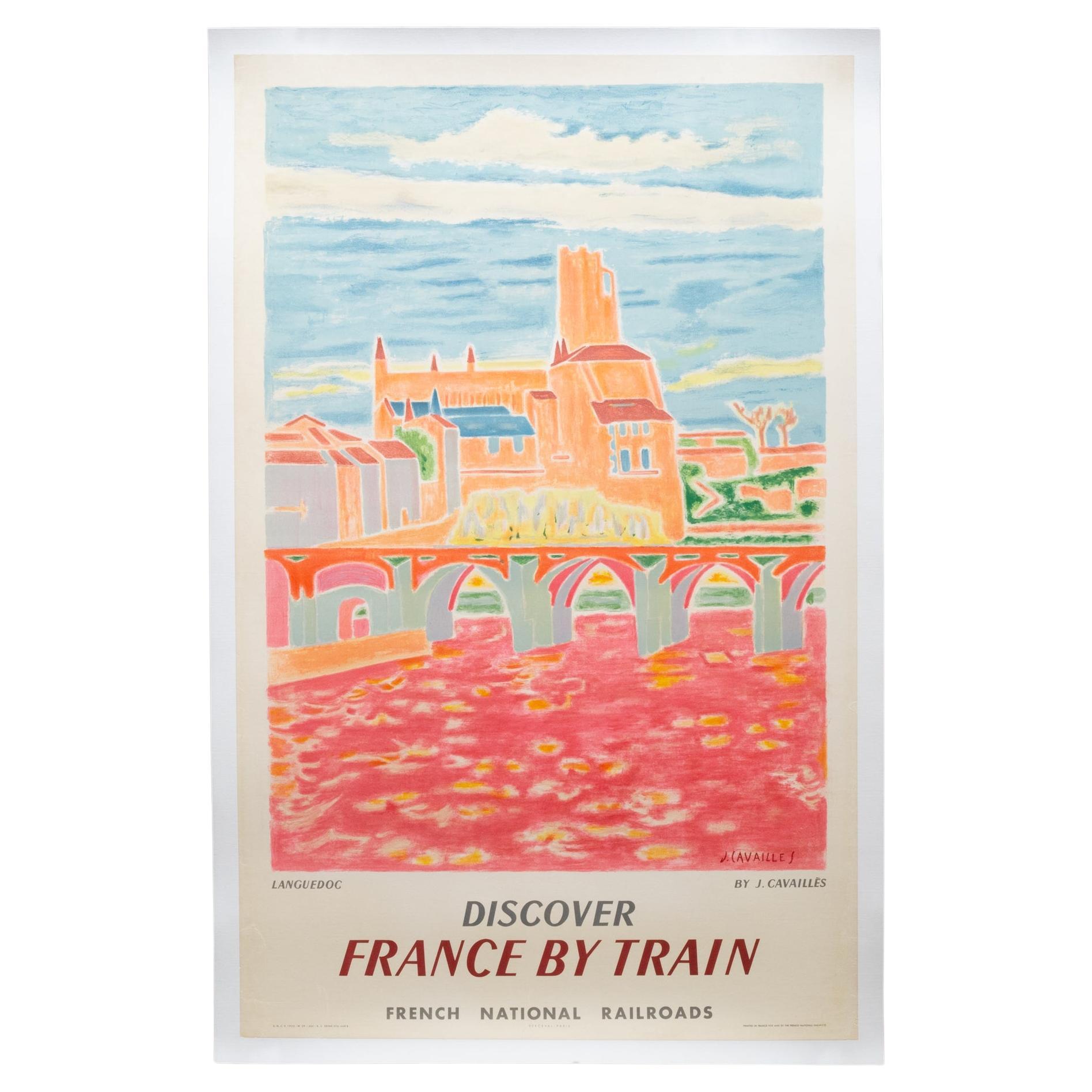 Original Restored Lithograph SNCF French Rail Travel Poster, Languedoc c.1956