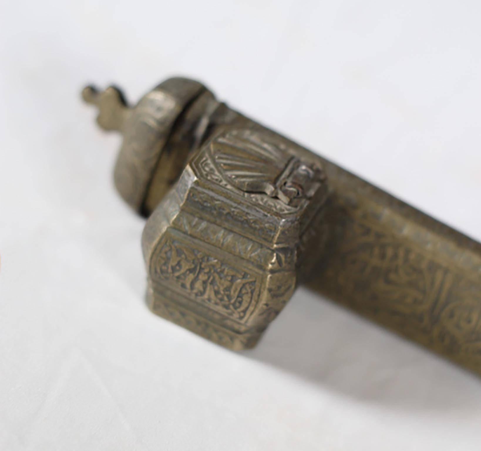 19th Century Middle Eastern Brass Scribe Box In Excellent Condition In San Francisco, CA