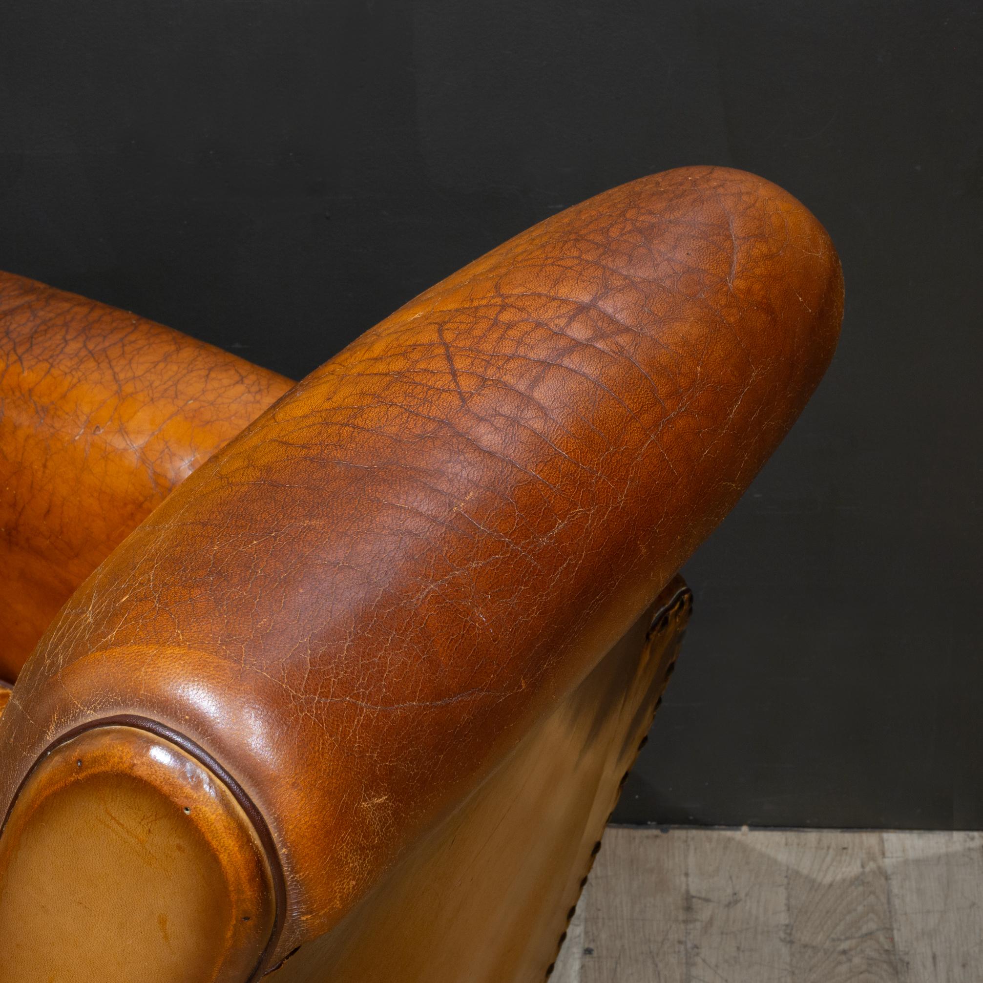 Pair of Distressed Leather Club Chairs c.1930 For Sale 7
