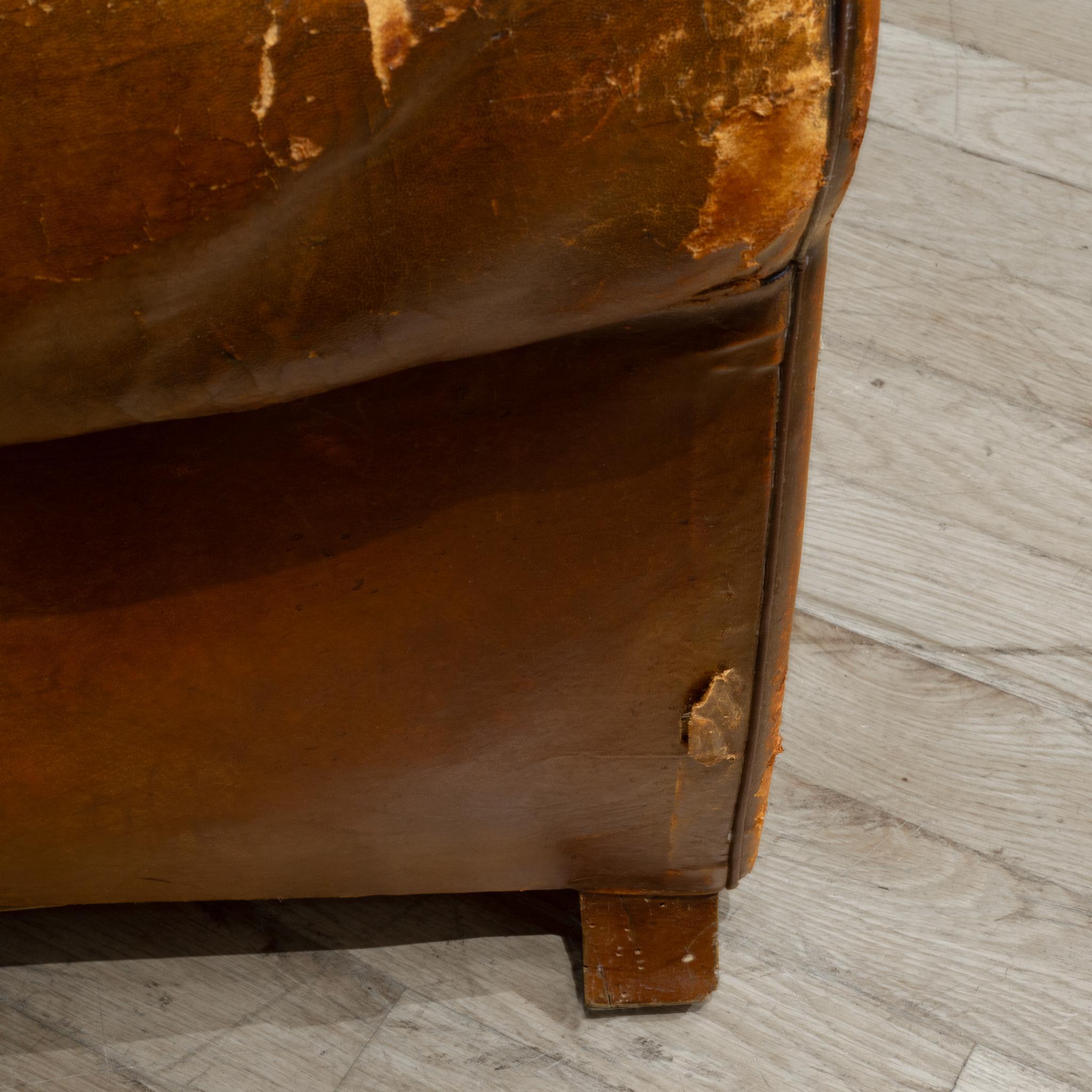 Pair of Distressed Leather Club Chairs c.1930 For Sale 11