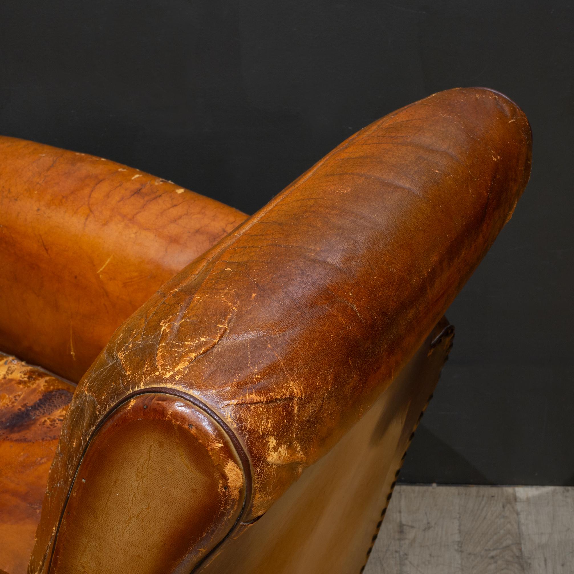 Pair of Distressed Leather Club Chairs c.1930 For Sale 8