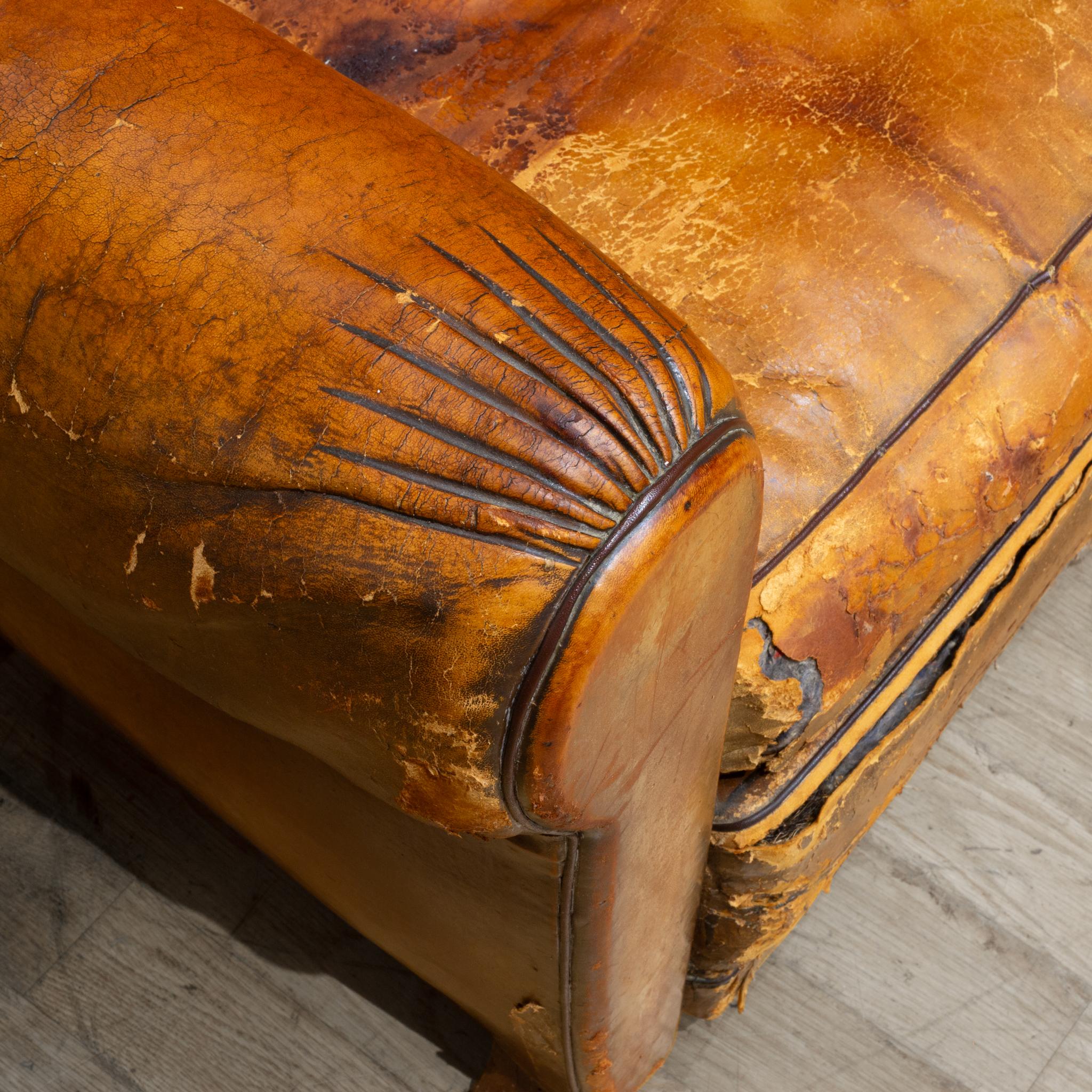 Pair of Distressed Leather Club Chairs c.1930 For Sale 10
