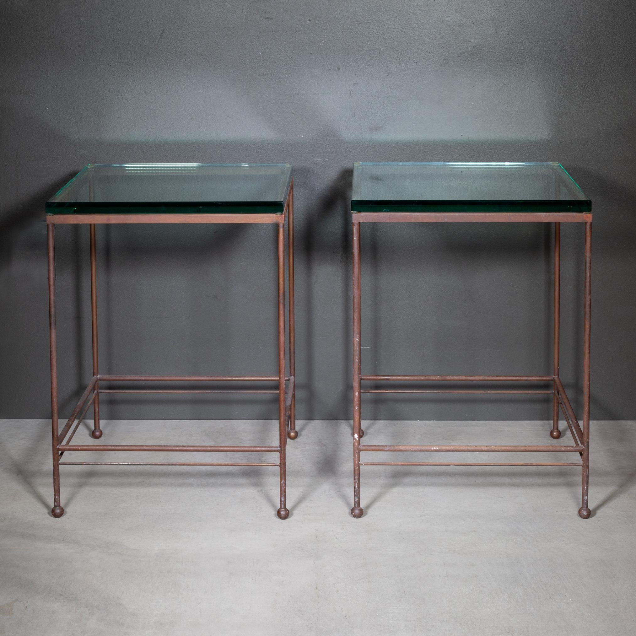 Industrial Steel and Glass End Tables-Pair For Sale