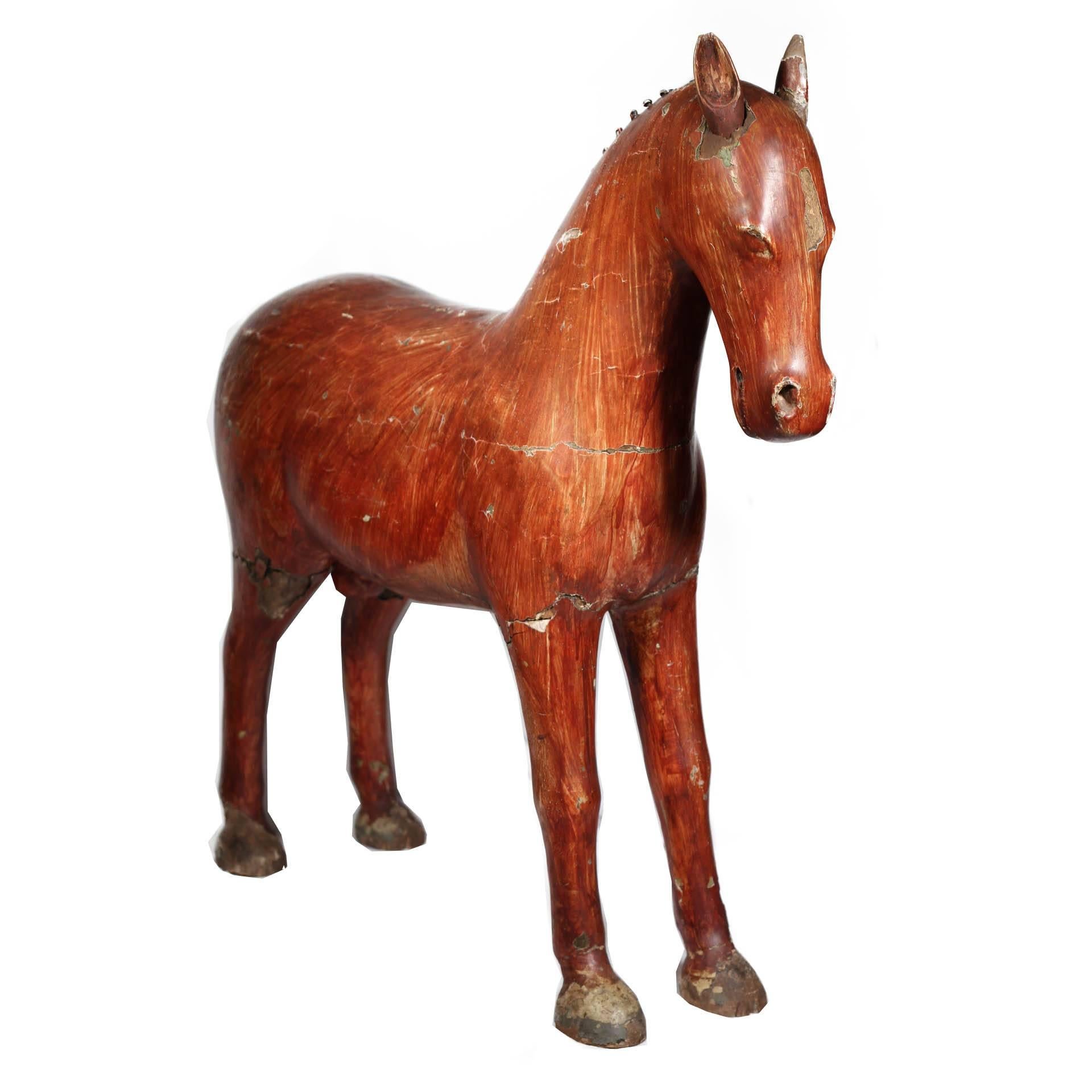 19th century painted wooden figure of a horse, circa 1800s. Possibly British.