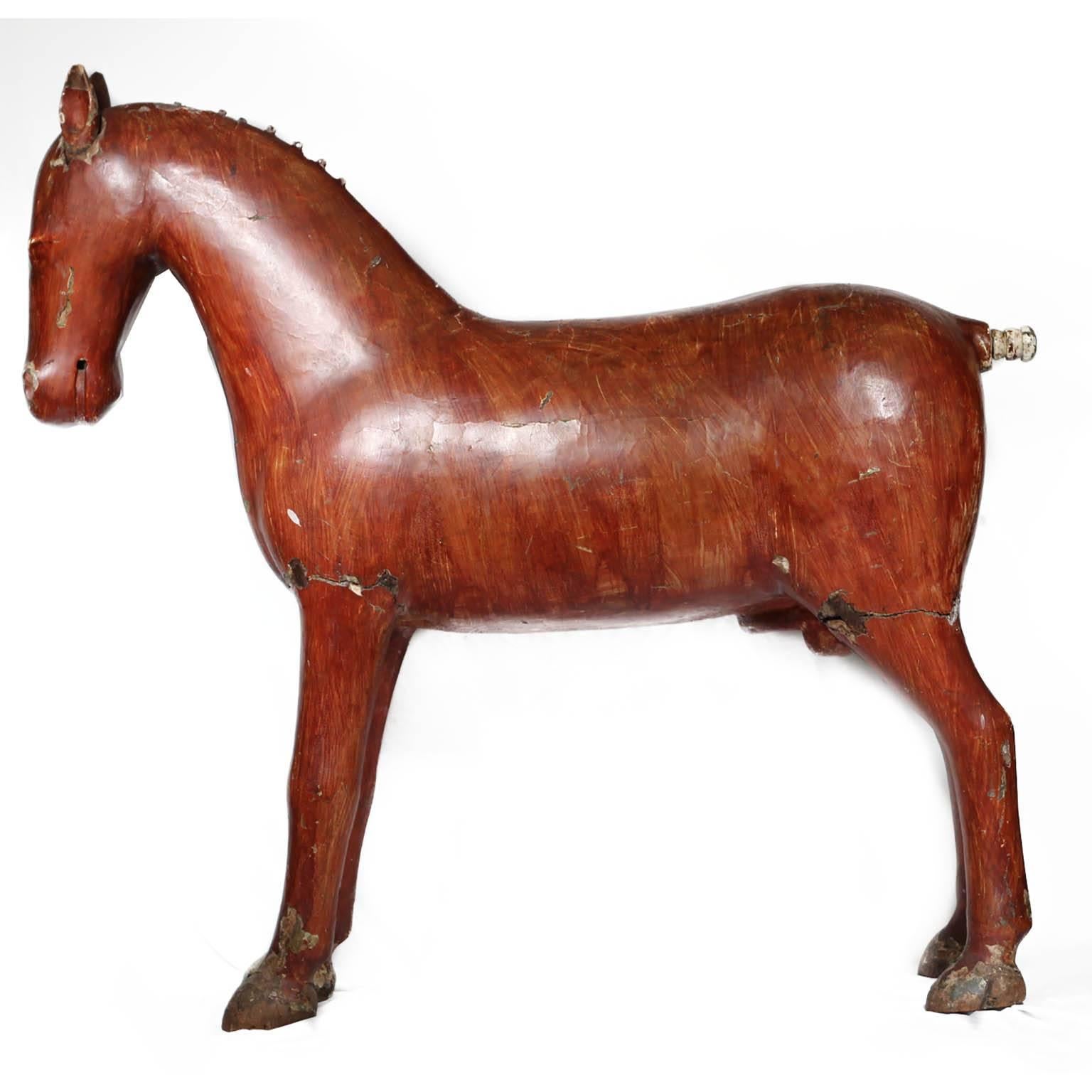 Victorian 19th Century Distressed Painted Wooden Figure of a Horse