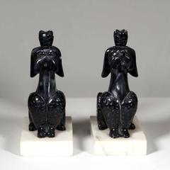 Pair of Early 20th Century Alabaster Poodle Bookends
