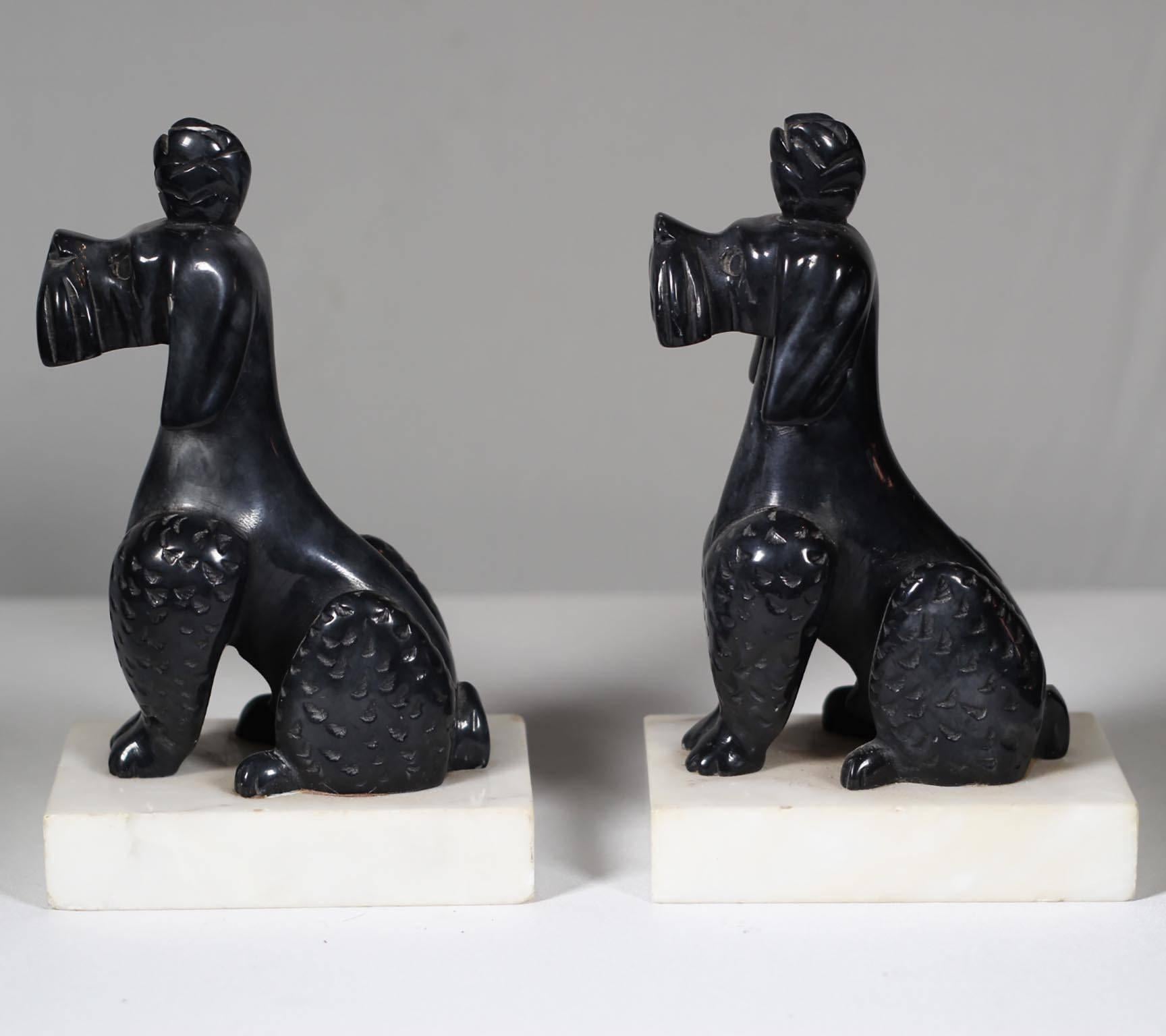 American Pair of Early 20th Century Alabaster Poodle Bookends