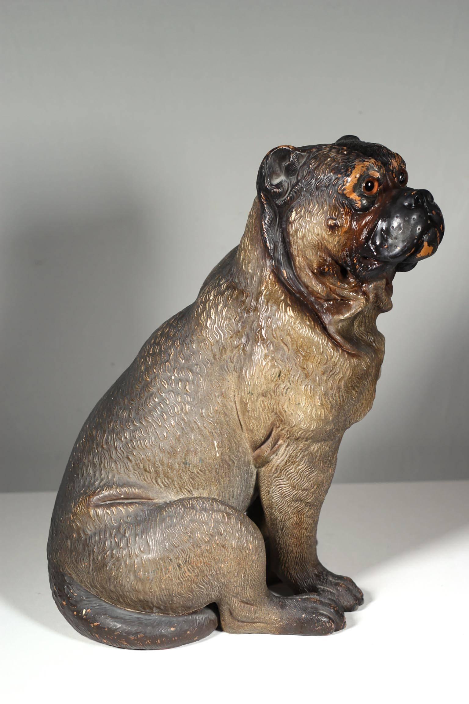Austrian cold painted terracotta bulldog stamped and dated 1897.