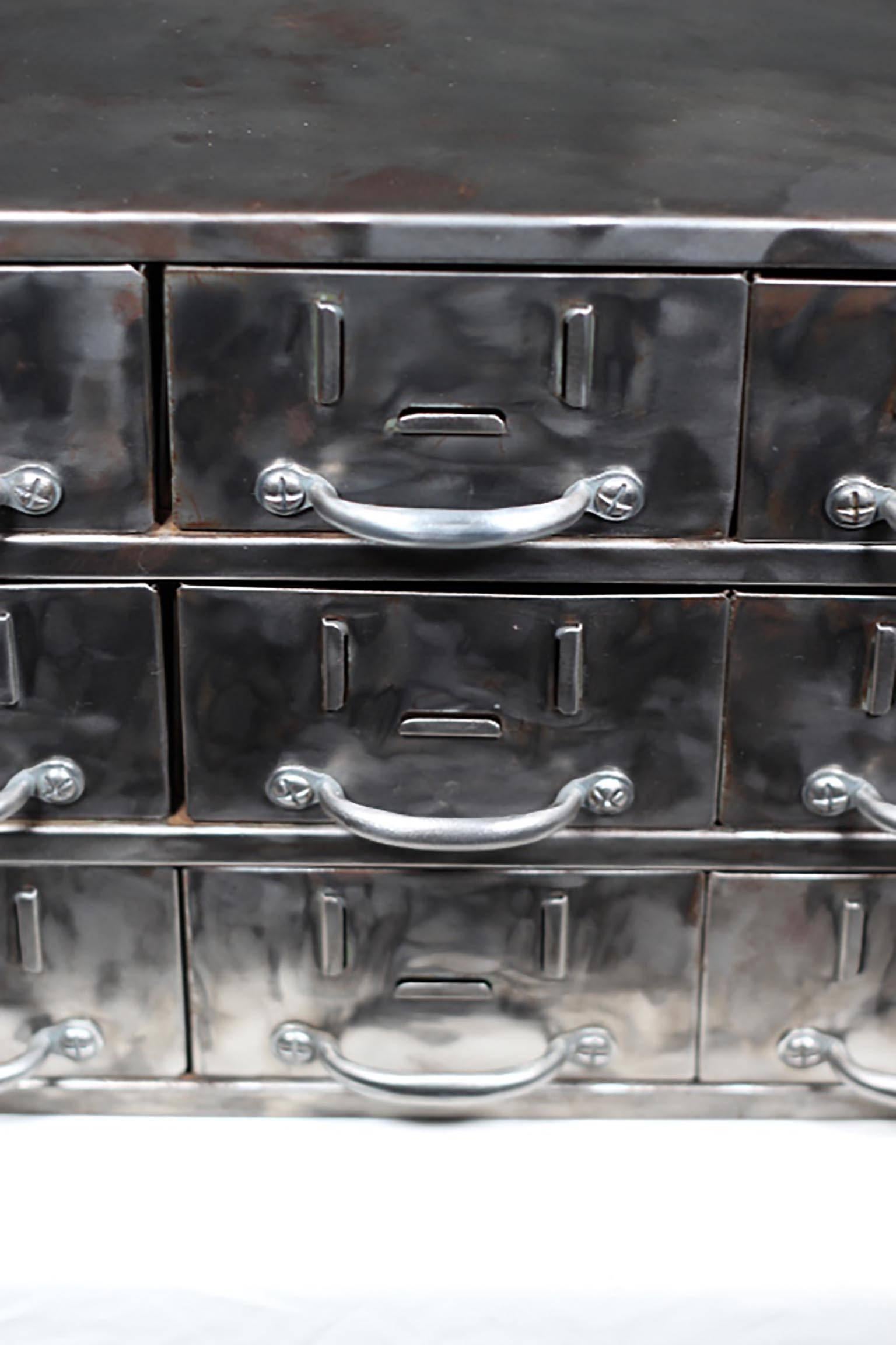 American 18-Drawer Brushed Steel Machinist Chest, circa 1935