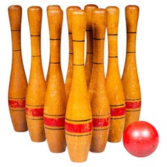 Vintage Bowling/Skittles Set with Red Ball c.1920