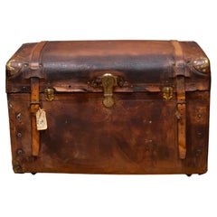 19th c. Geo. B. Bains & Sons Leather Dome-Top Travel Trunk