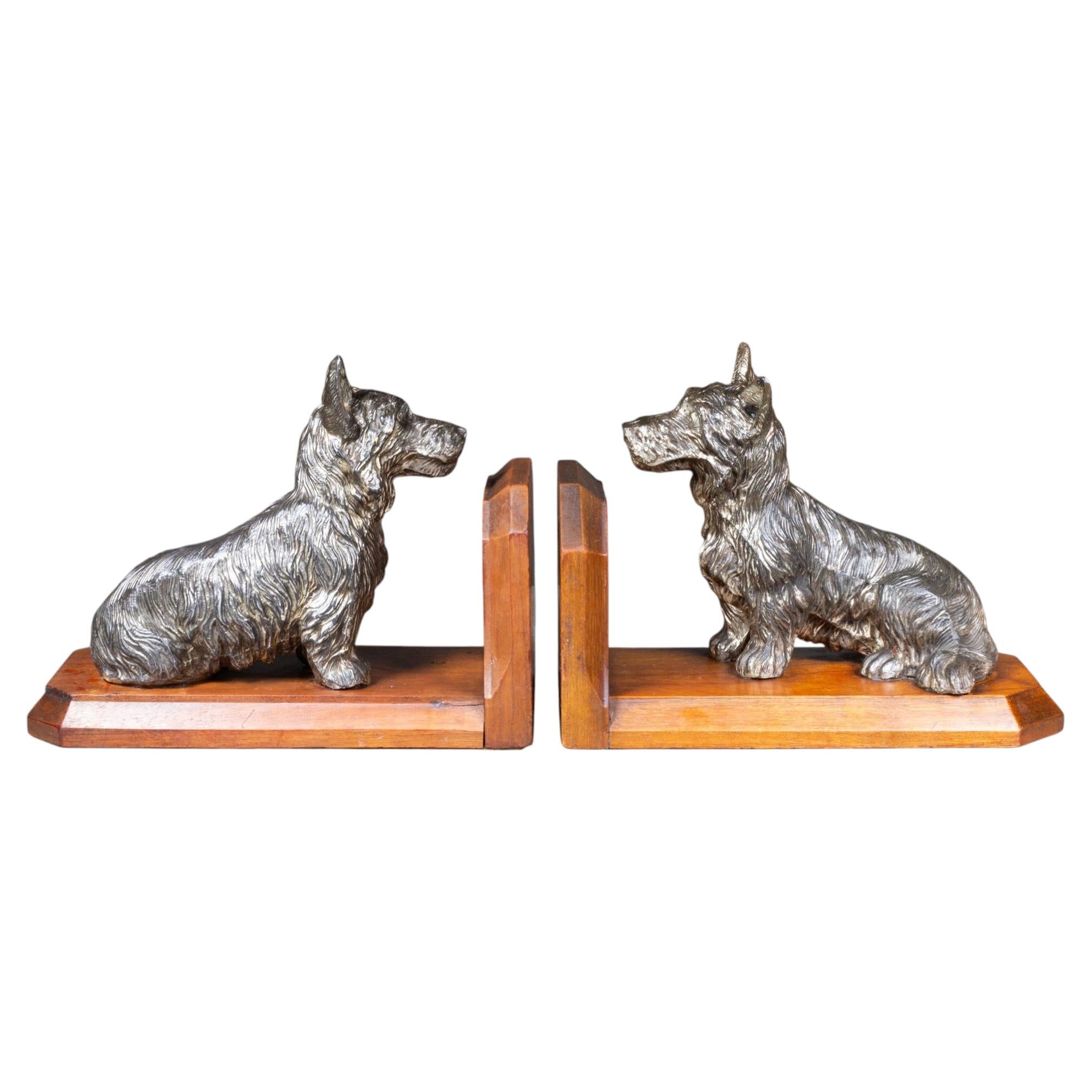 Hand Crafted Bronze Plated Scotty Dog Bookends c.1940 For Sale
