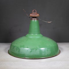 Benjamin 16" Enameled Porcelain Green Pendant Lights c.1950-Set of Two