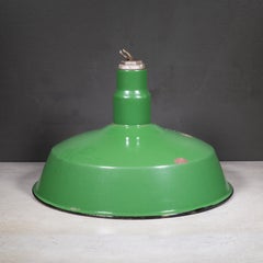 Set of Two Benjamin 16" Enameled Porcelain Green Industrial Pendant Lights c.195