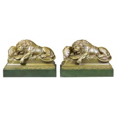 Antique Swiss Guard Bronze Lion Bookends Bookends c.1920