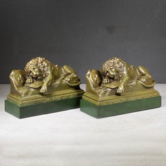 Antique Swiss Guard Bronze Lion Bookends Bookends c.1920
