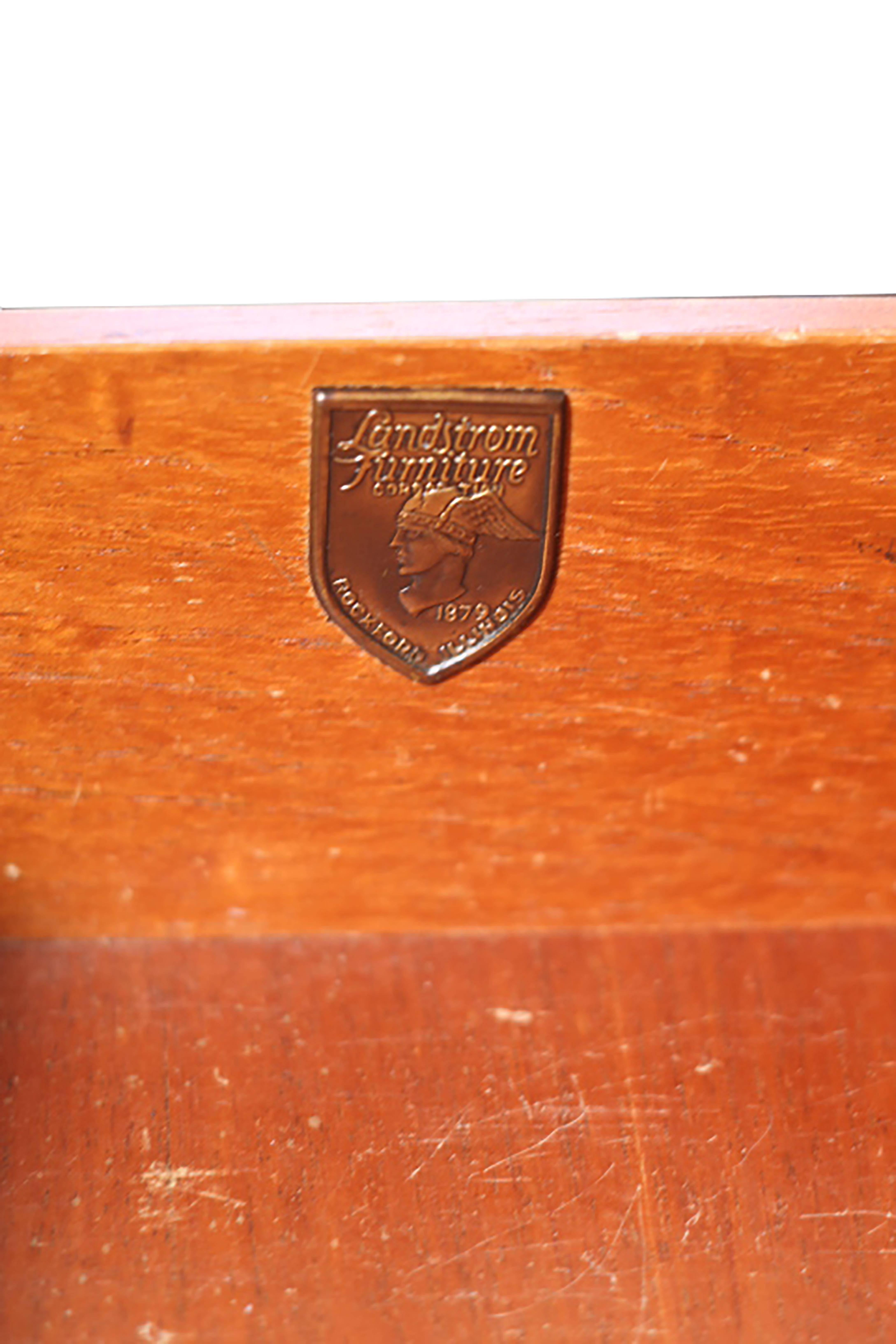 Landstrom Furniture Ribbon-Mahogany and Brass Eight-Drawer Dresser In Fair Condition In San Francisco, CA