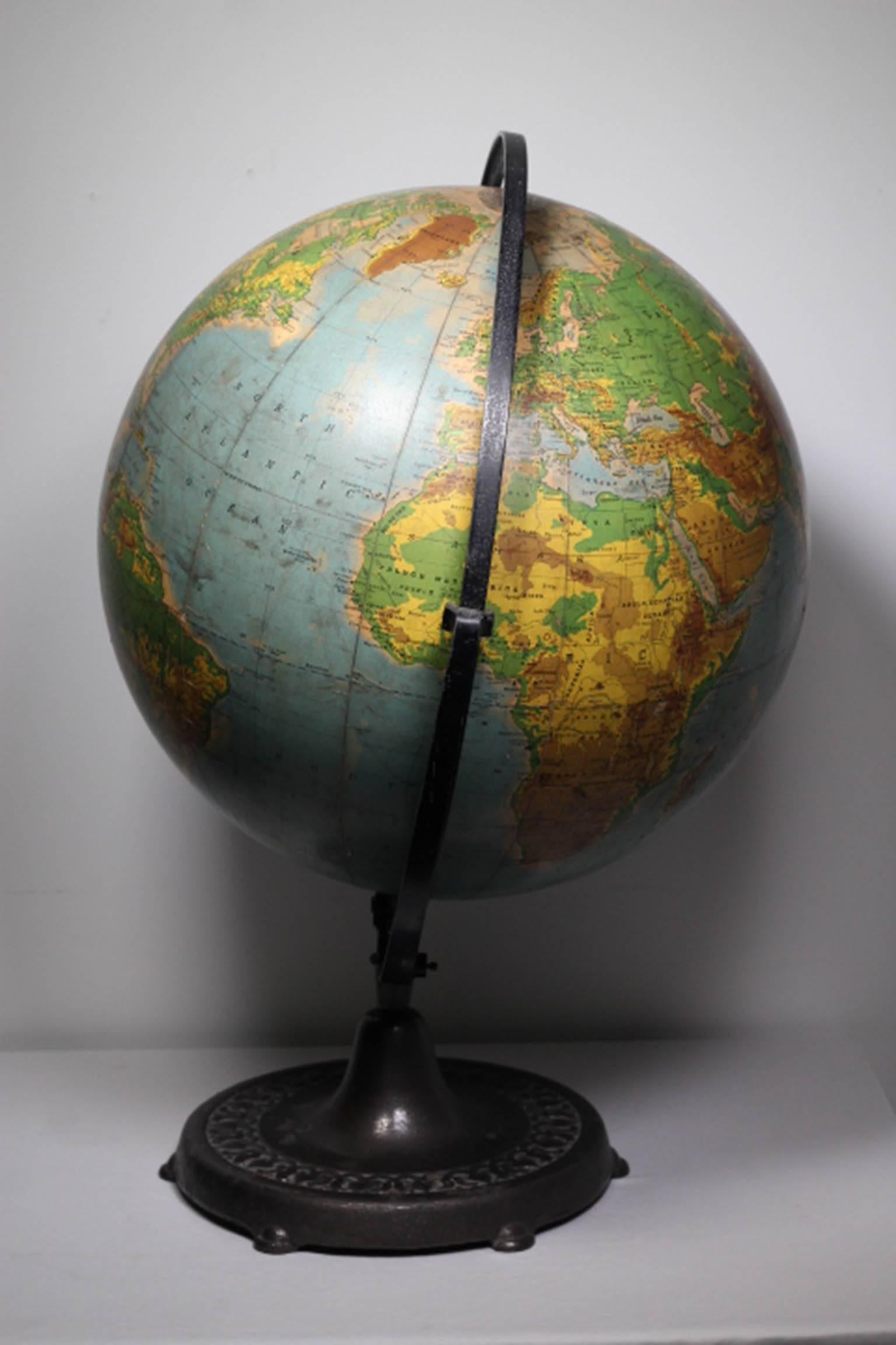 American Early 20th Century Monumental Globe with Cast Iron Base