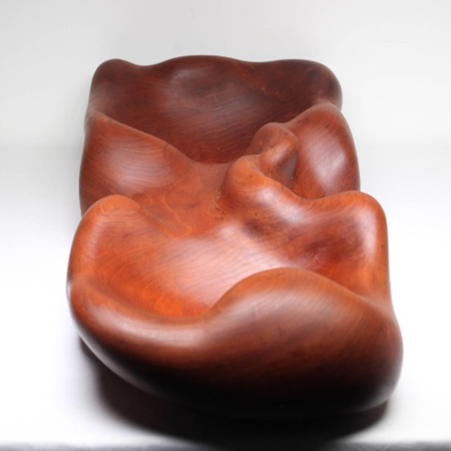 Beautifully carved cherrywood bowl or sculpture by Peter Ganyer. Possibly a student of Wharton Esherick. The artist later went on to make musical instruments.