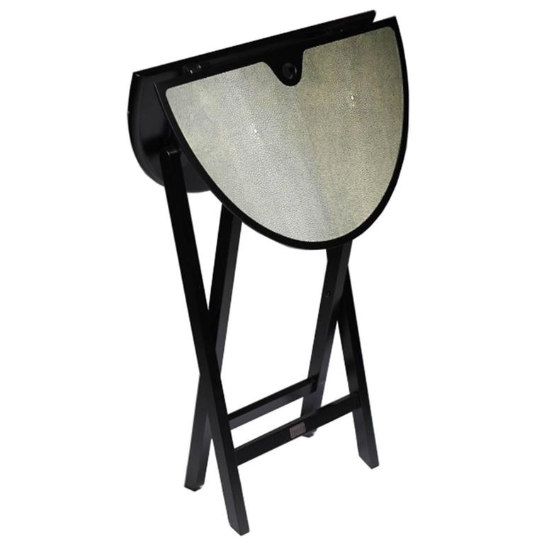 Promemoria Battista Folding Side Table In Reen At 1stdibs Folding Small Table Structure In Matte Black Top Covered Reen Stingray Skin