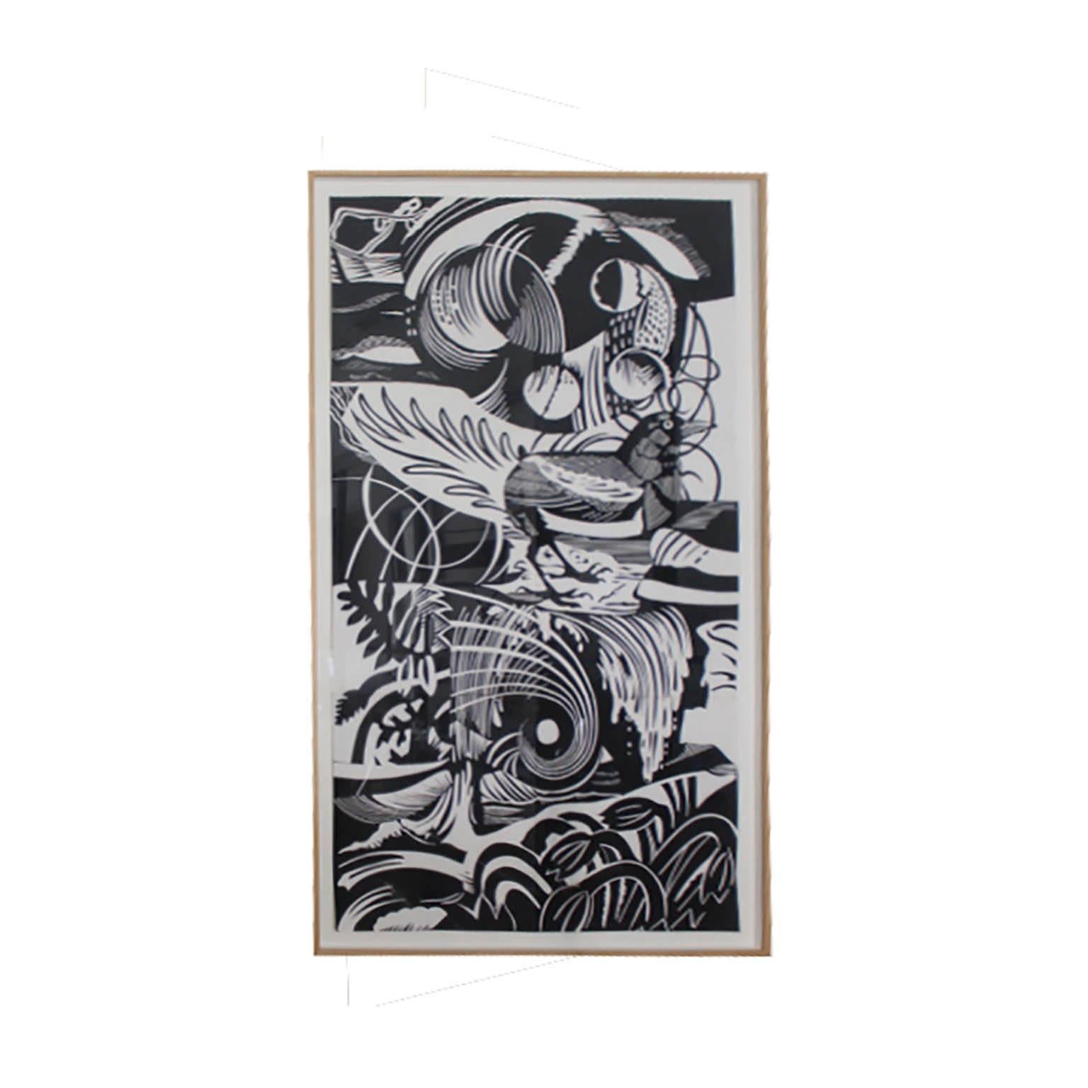PRICE IS PER PIECE-MAY SELL SEPARATELY

Scratchboard artwork signed by Kirk Leclaire, 2007. The artwork consists of scratchboard panel sections pieced together measuring 4 feet wide by 8 feet high each. "Scratchboard" is a paper that is