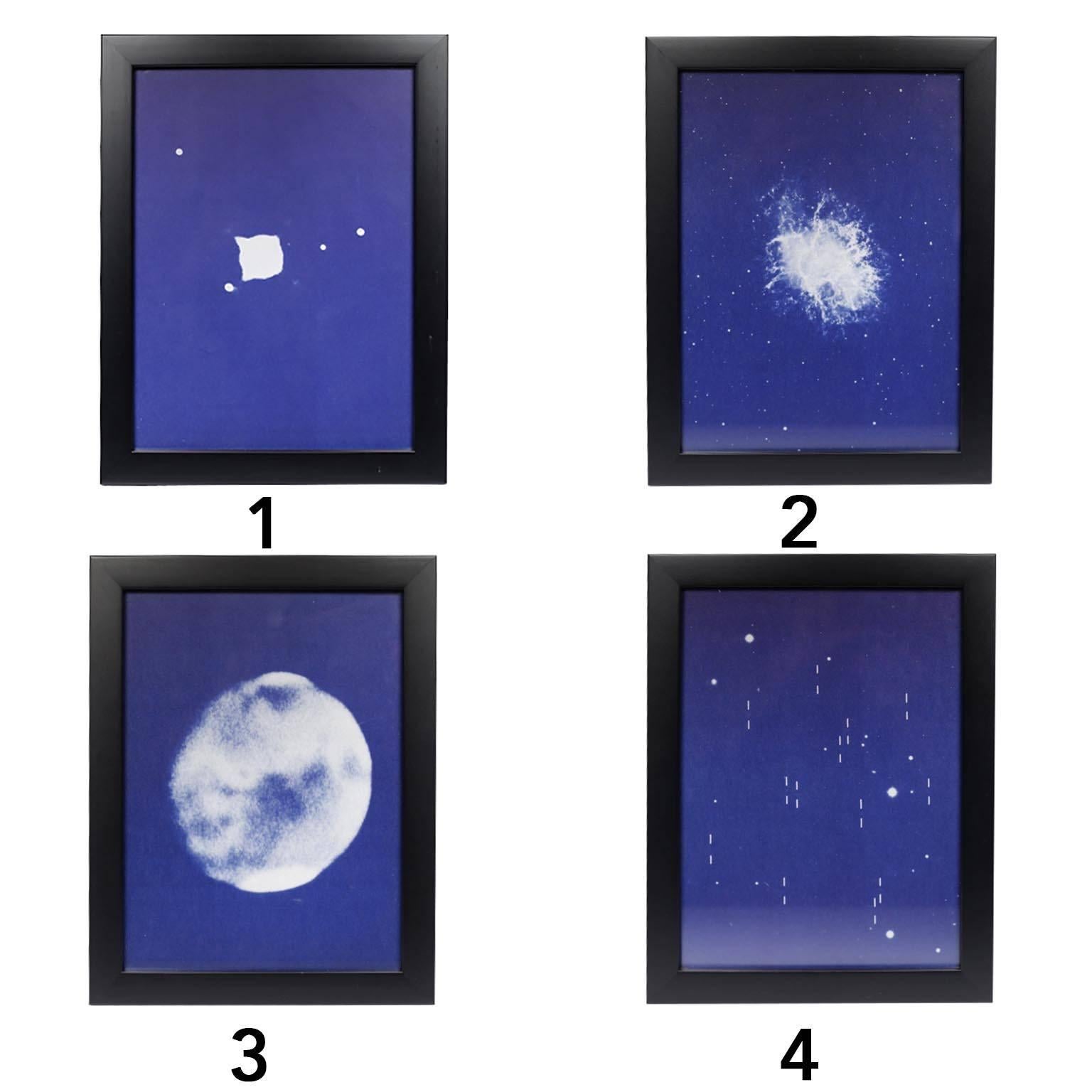 Collection of 16 astronomical images from the Hayden Planetarium, circa 1950s. The images are from a book from the Hayden Planetarium in New York City. 
Each image is unique and newly framed. Four are not shown. 
Five of the frames have slight