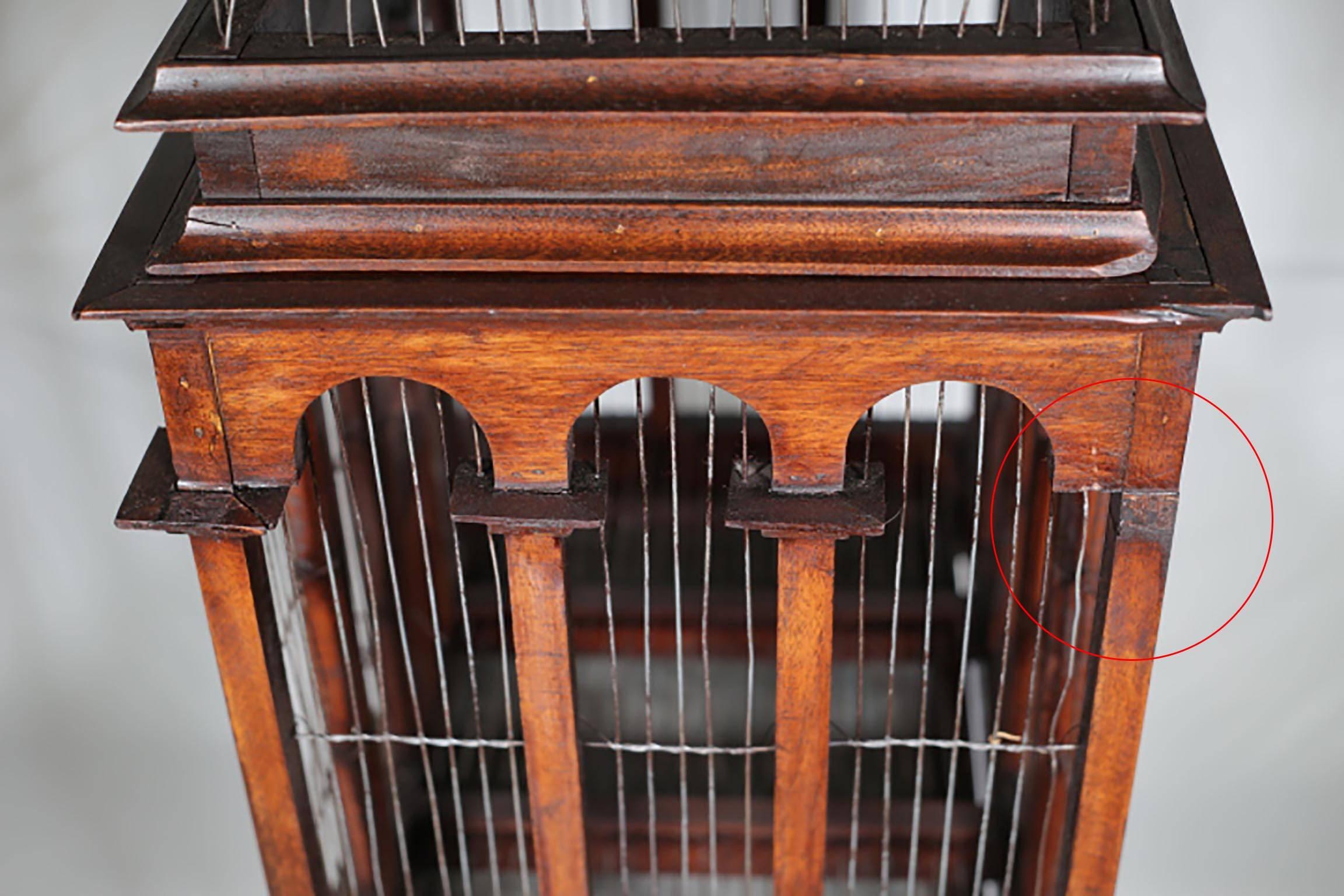 American Large Victorian Wooden Birdcage with Wire Dome Top, circa 1800s