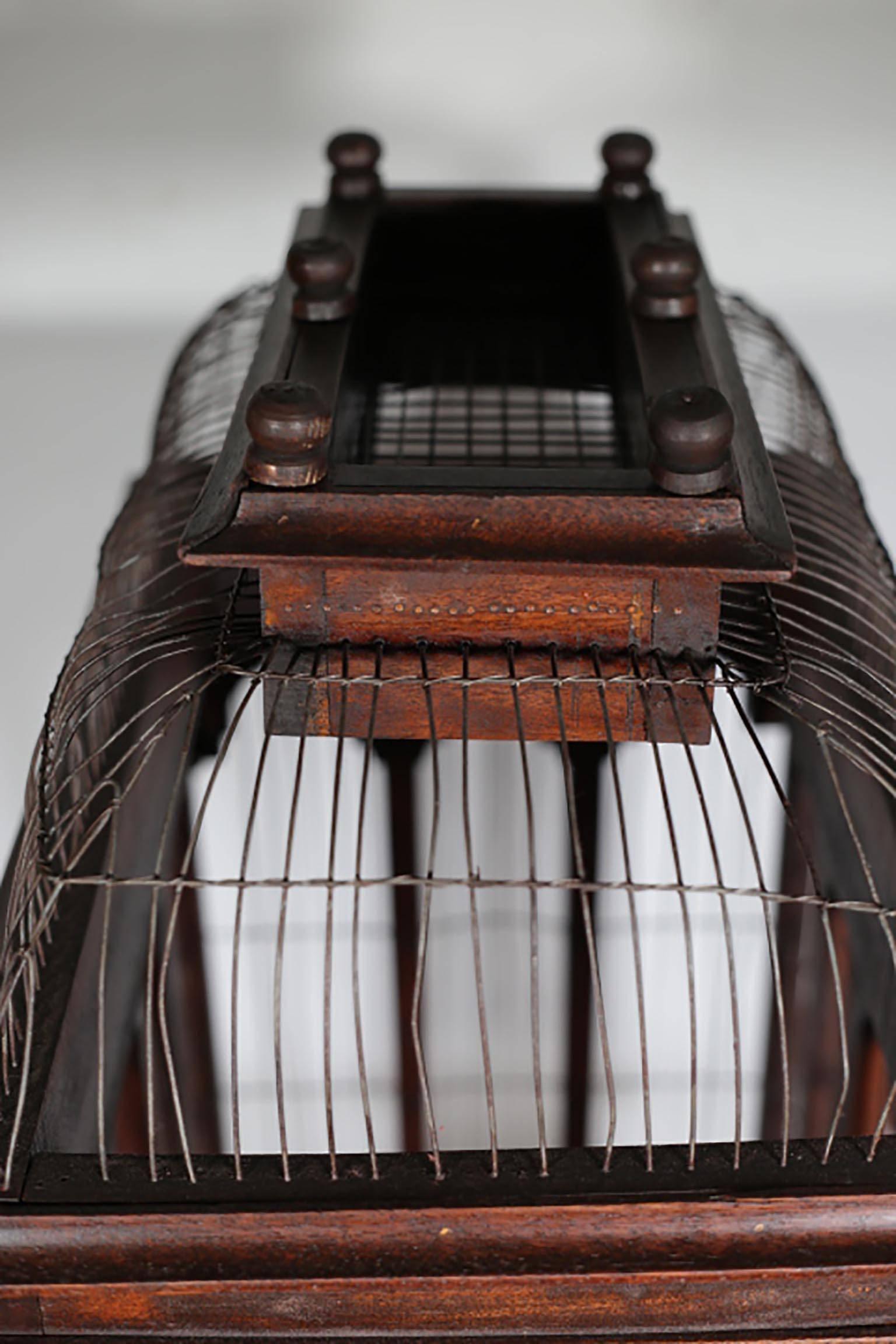 19th Century Large Victorian Wooden Birdcage with Wire Dome Top, circa 1800s