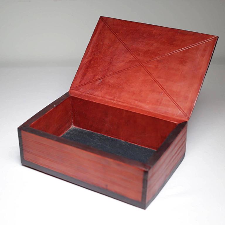 Vintage Embossed Leather Wrapped Wooden Box at 1stDibs
