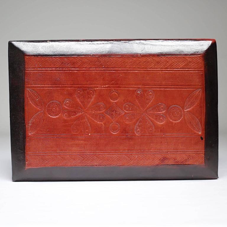 Vintage Embossed Leather Wrapped Wooden Box at 1stdibs
