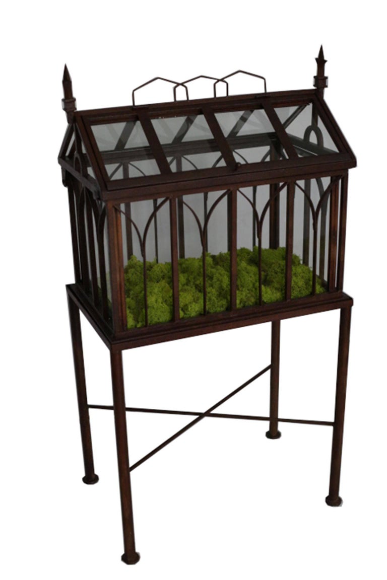 Turn of the Century Antique Wrought Iron Wardian Case on Stand, circa