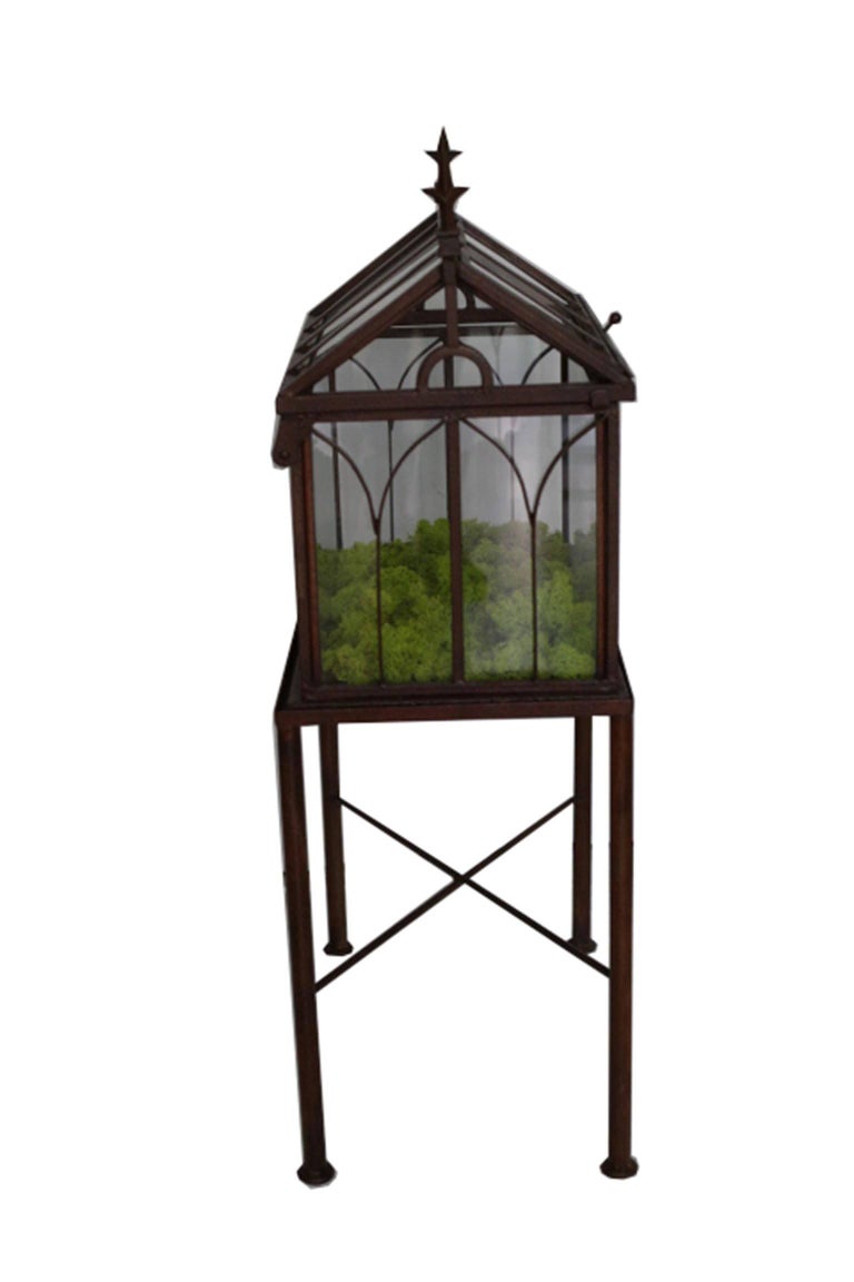 Turn of the Century Antique Wrought Iron Wardian Case on Stand, circa