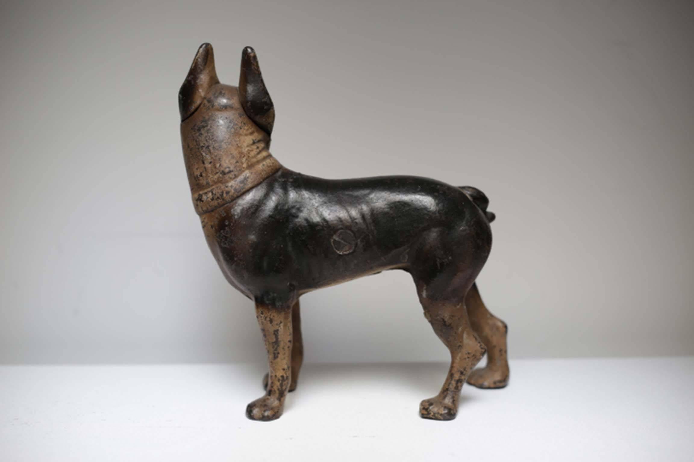 Early 20th Century Hubley Cast Iron Boston Terrier Doorstop, circa 1930s In Excellent Condition In San Francisco, CA