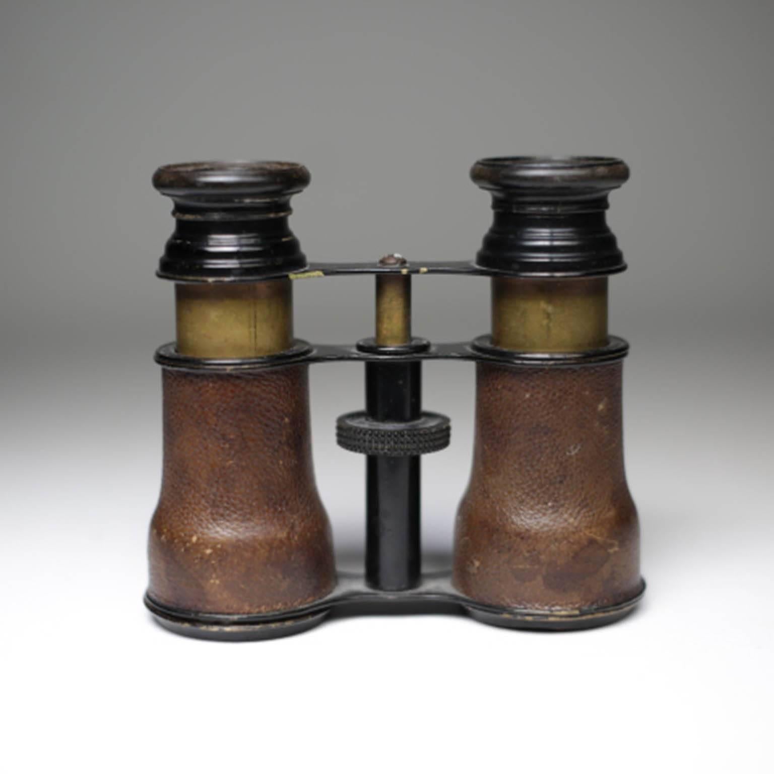 Victorian Antique Shark Skin Wrapped Opera Glasses and Leather Case, circa 1800s