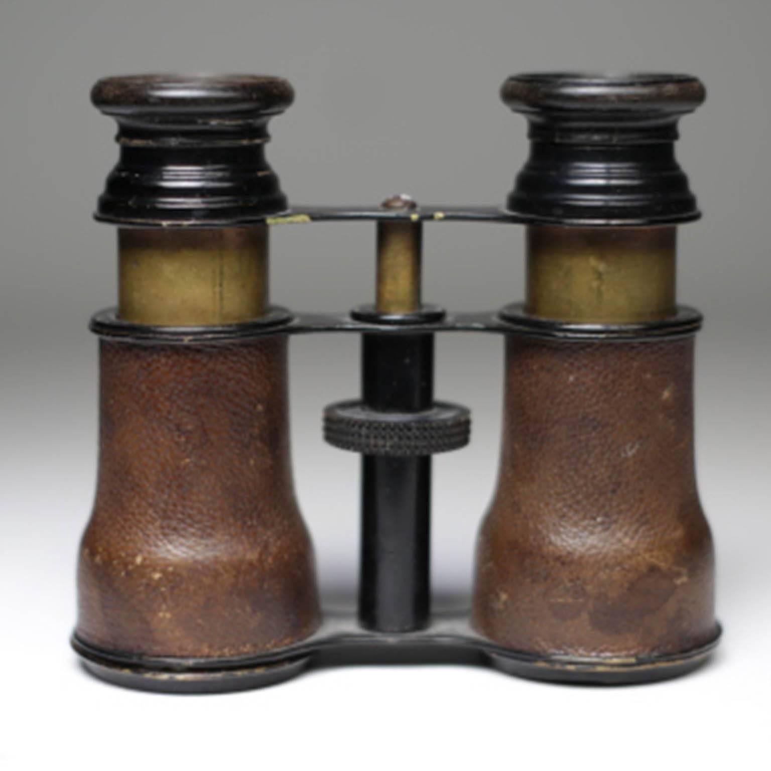 19th Century Antique Shark Skin Wrapped Opera Glasses and Leather Case, circa 1800s