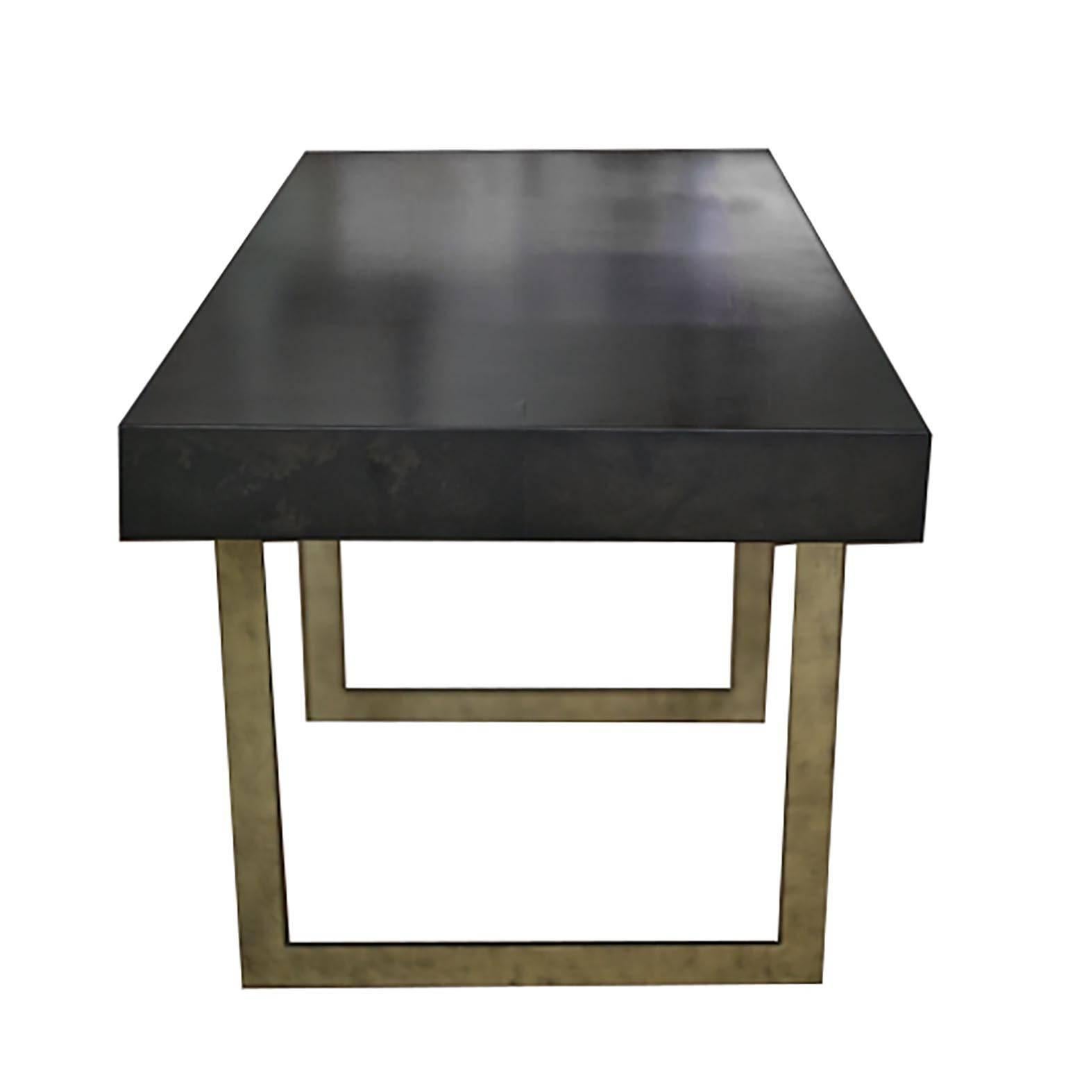 English Julian Chichester Black Vellum and Gilded Steel Cortes Desk