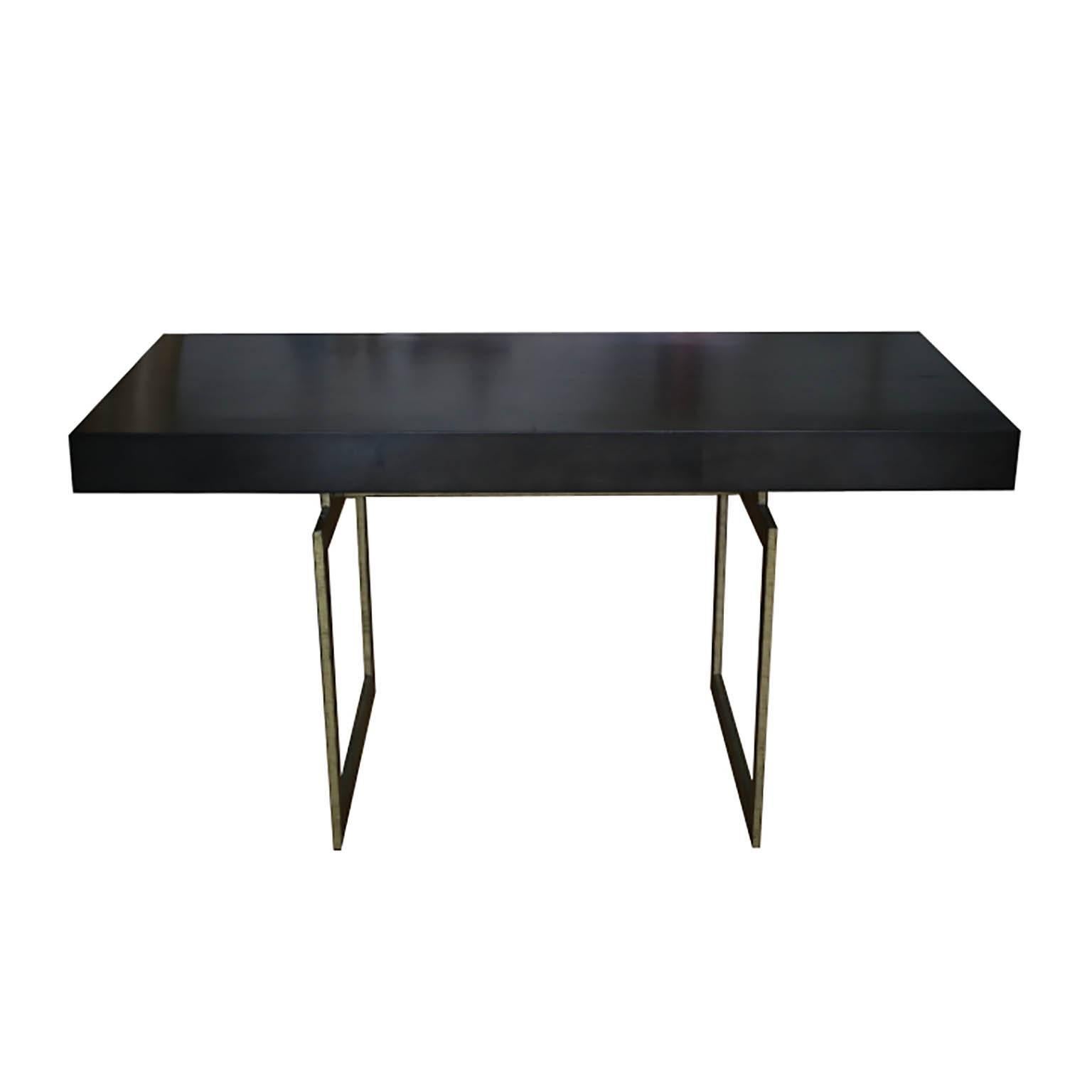 Gilt Julian Chichester Black Vellum and Gilded Steel Cortes Desk