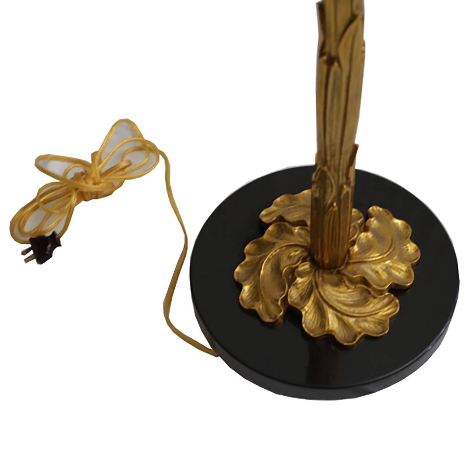 Italian Polished Bronze Floor Lamp with Black Stone Base and Brass Feet 1