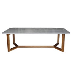 Custom Calacatta Sponda Marble Table with Petiribi Wood Base