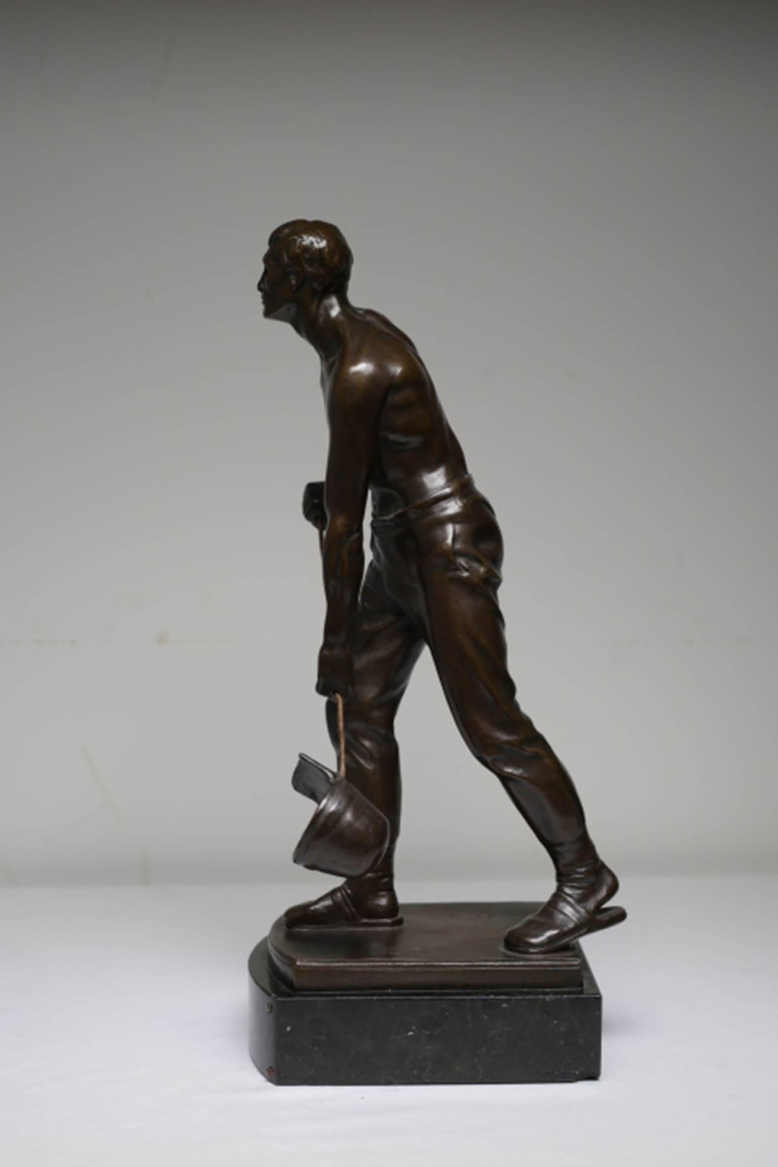 Early 20th Century Bronze Steel Worker Figure on Marble Signed by Artist In Excellent Condition In San Francisco, CA