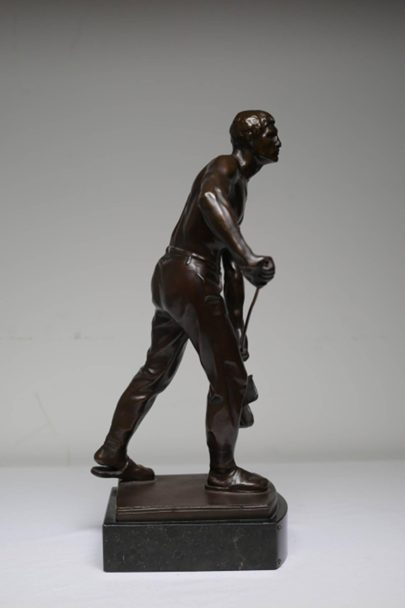 Early 20th Century Bronze Steel Worker Figure on Marble Signed by Artist 2