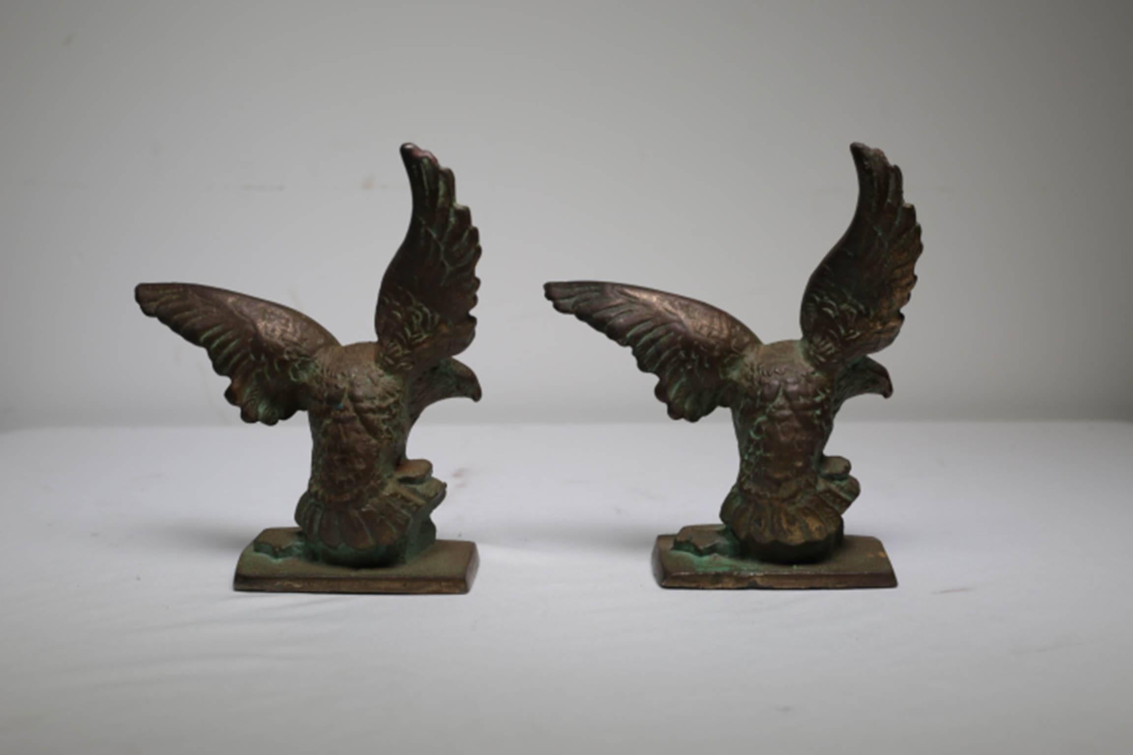Industrial Early 20th Century Solid Bronze Eagle Bookends, circa 1940s