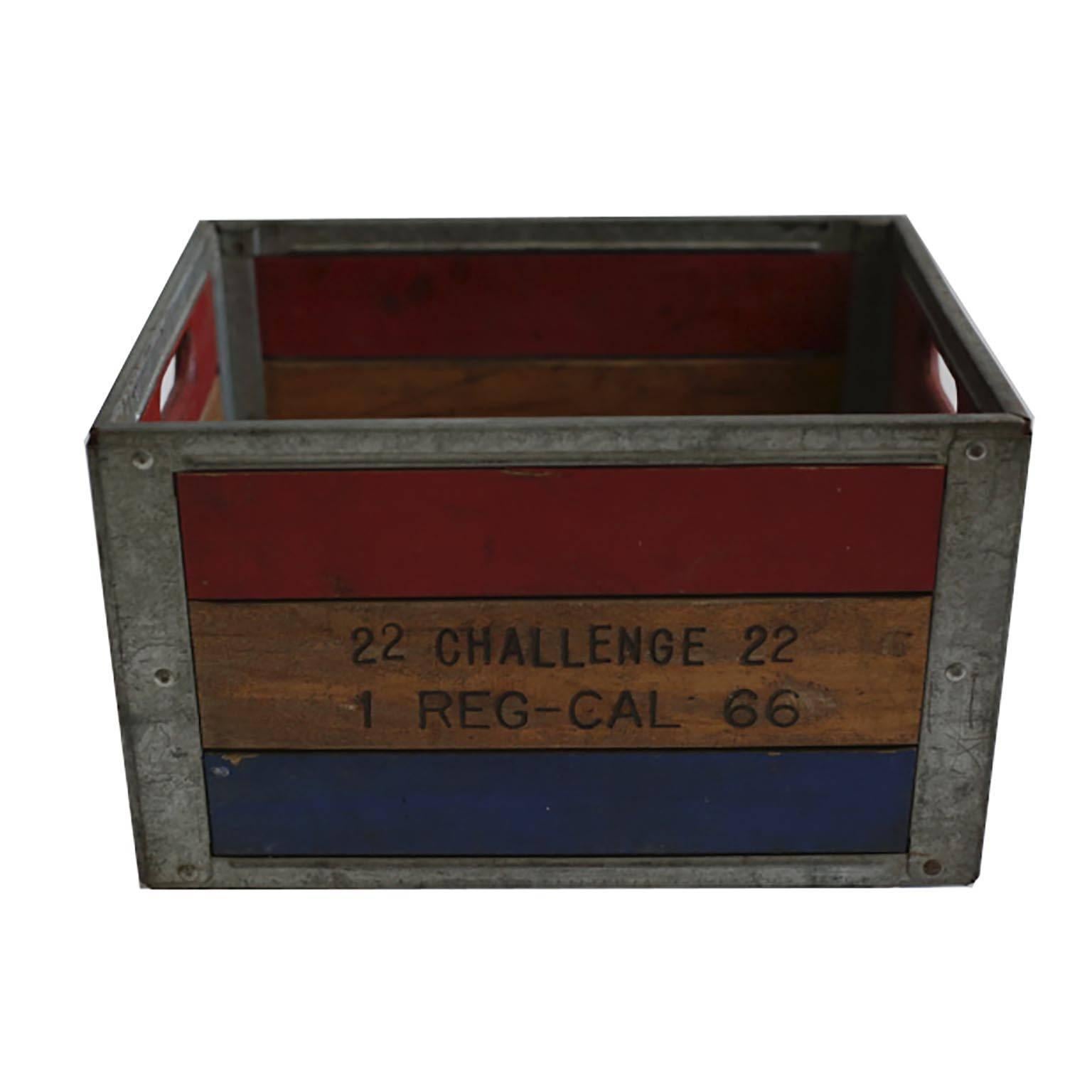 Early 20th Century Painted Wood and Steel Milk Crate, circa 1940s In Excellent Condition In San Francisco, CA