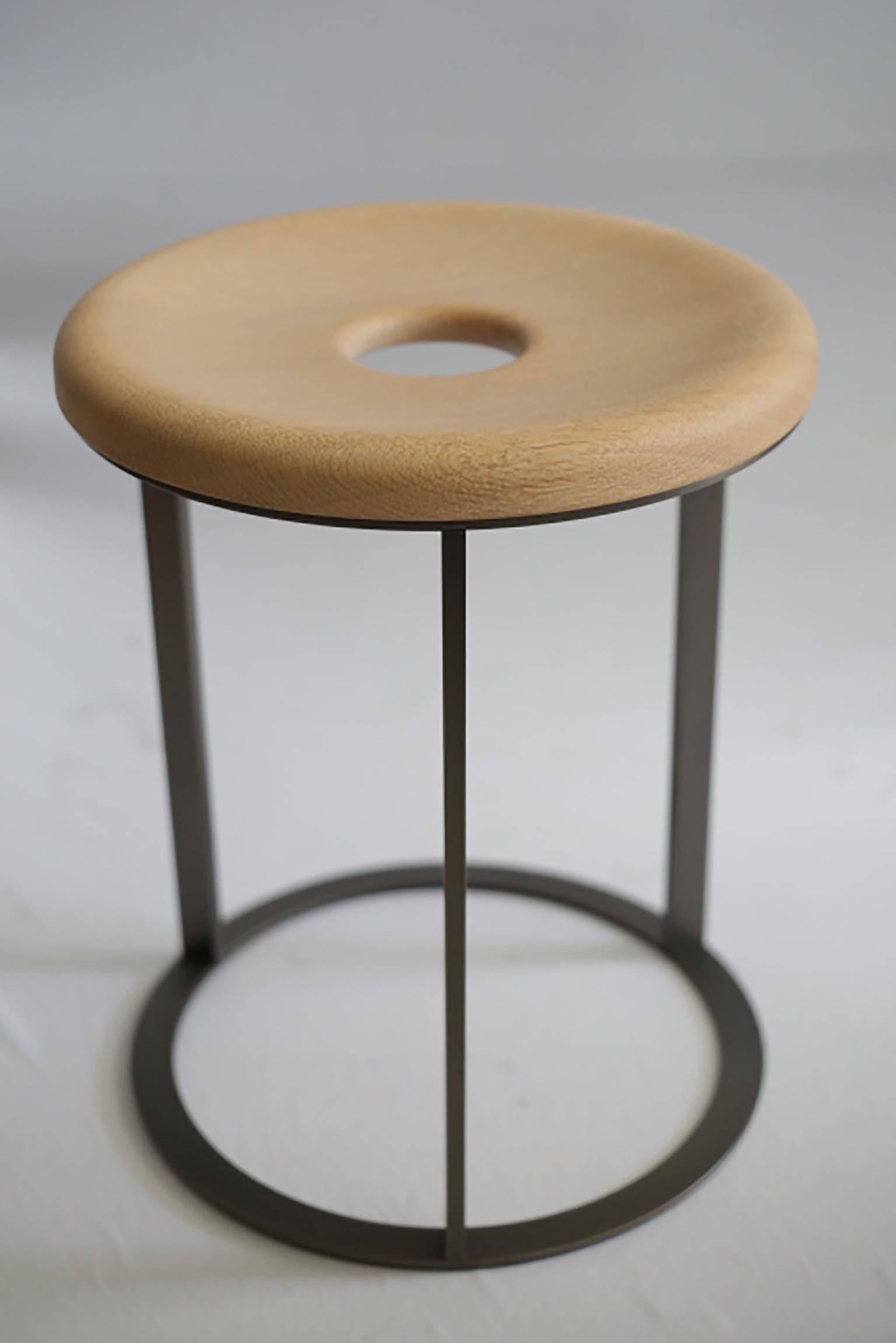 Round wood and metal side table or stool made in Italy.