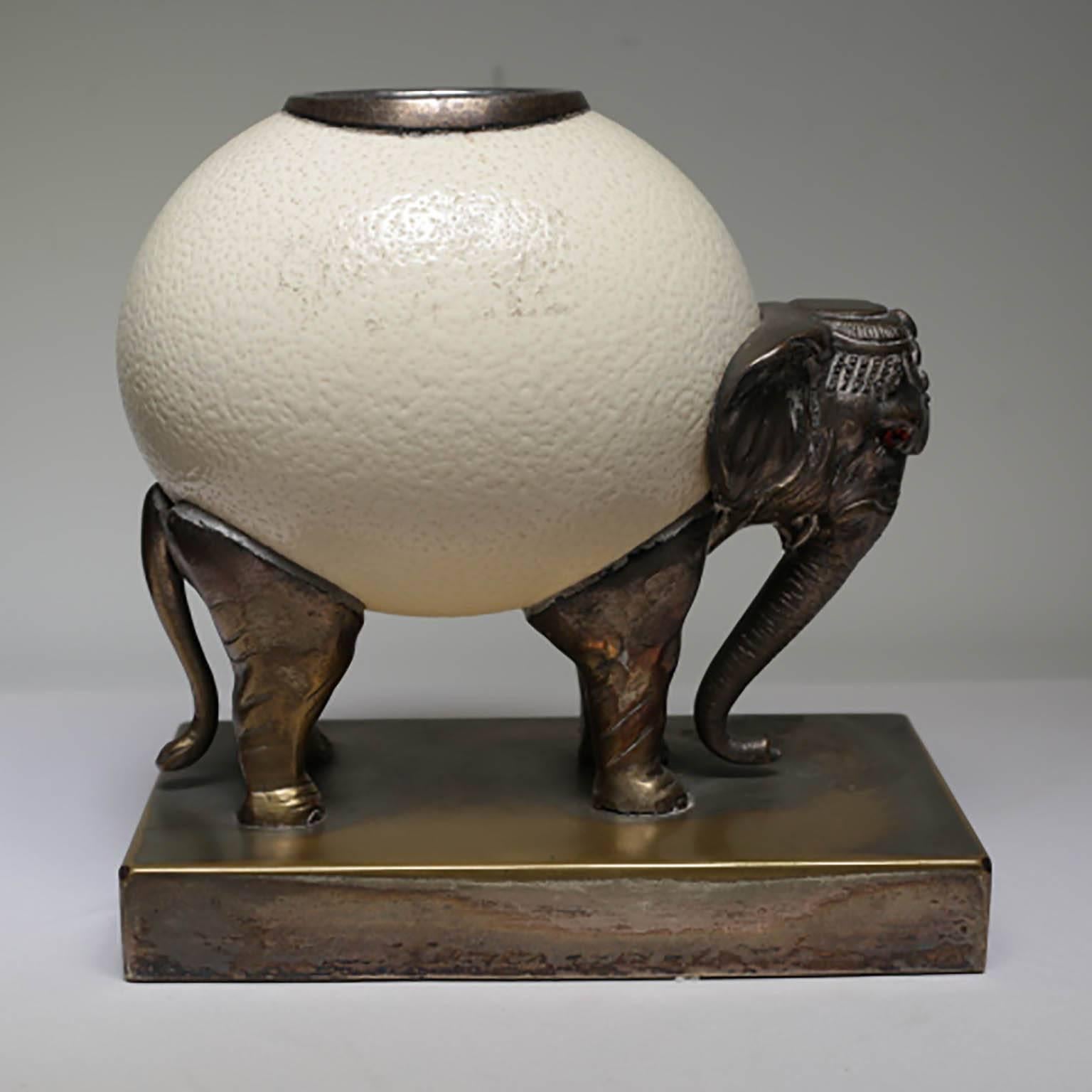Bronze Elephant and Ostrich Egg Sculpture by Anthony Redmile, circa 1970s In Excellent Condition In San Francisco, CA